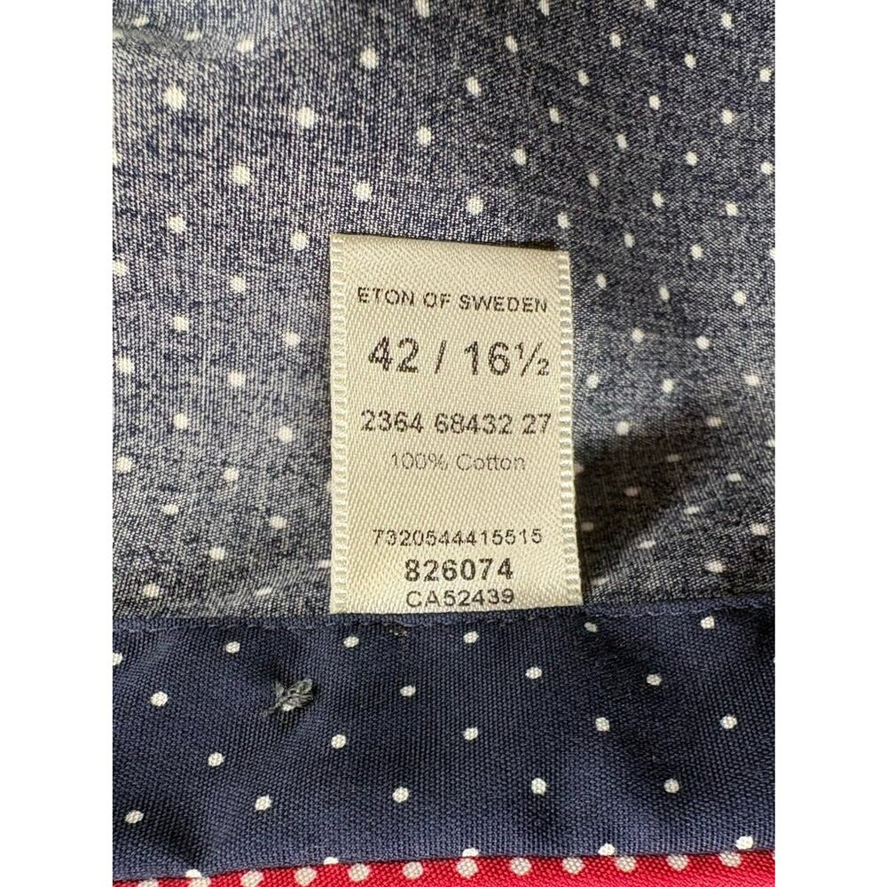 ETON Contemporary Fit Dress Shirt 16.5 42 Navy Blue White Polka Dot Twill Luxury - Picture 6 of 9